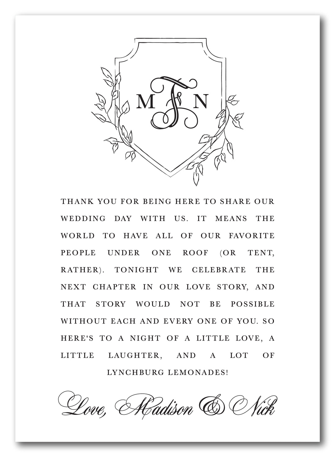 The Madison Thank You Place Setting Card