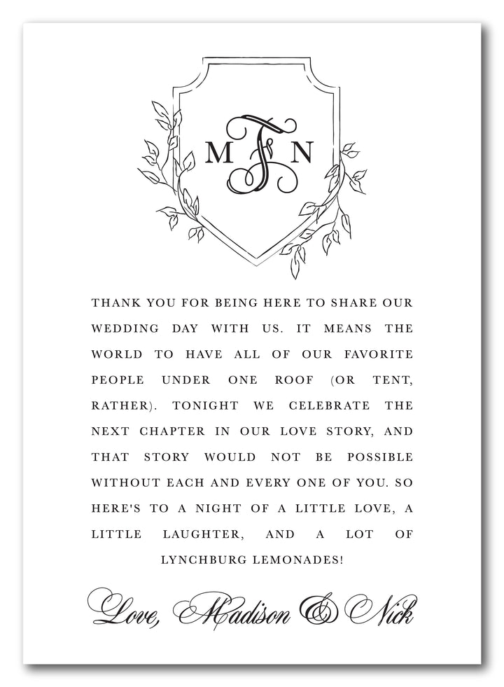 The Madison Thank You Place Setting Card