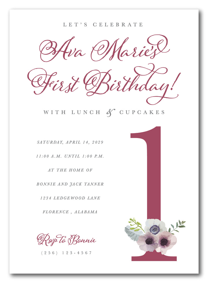 The Floral Number III Birthday Party Invitation