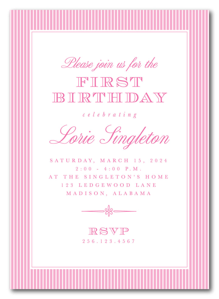 The Pink Stripe Birthday Party Invitation