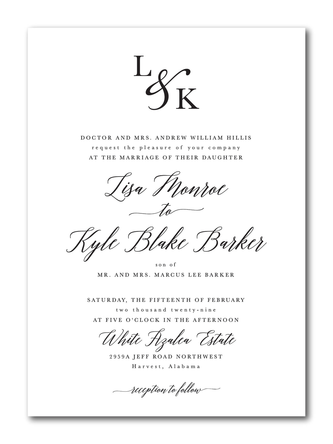 50 Wedding Invitation Cards size 5X7 Printed in Black with Envelopes