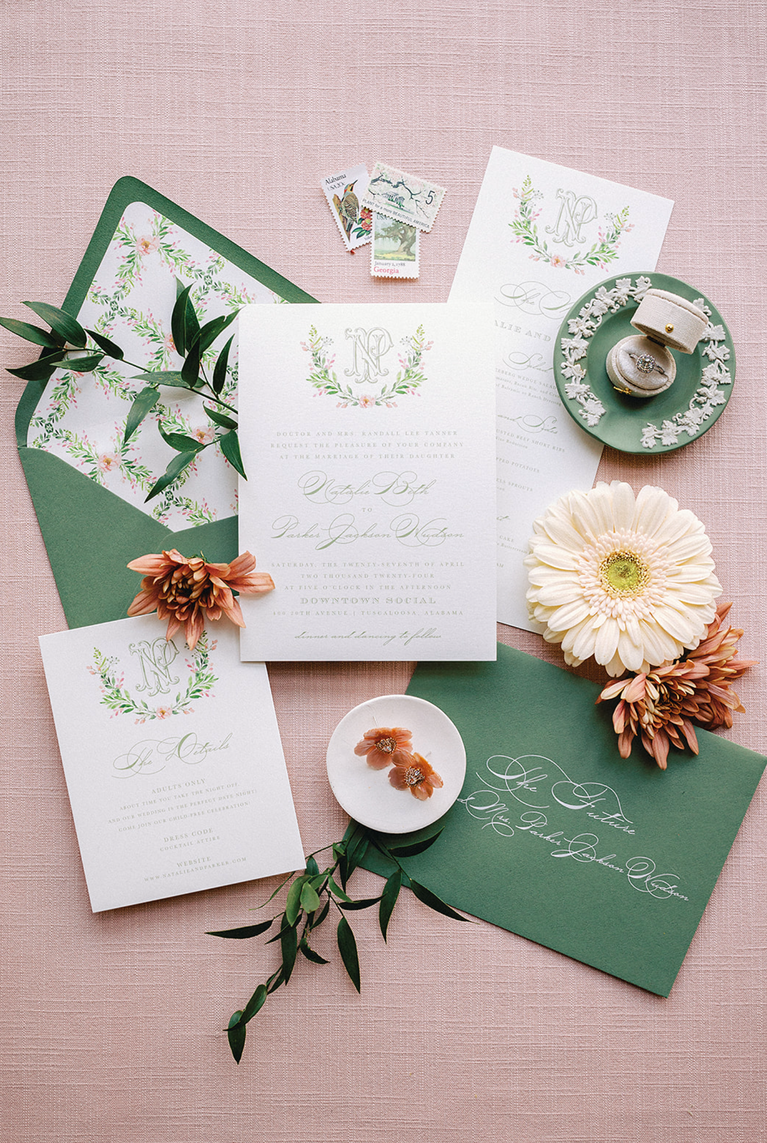 Ledgewood-Fine-Stationery-Green-And-Floral-Wedding-Invitations