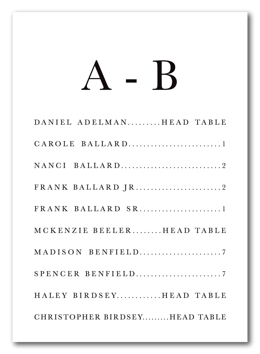 The Kristen Seating Chart Cards