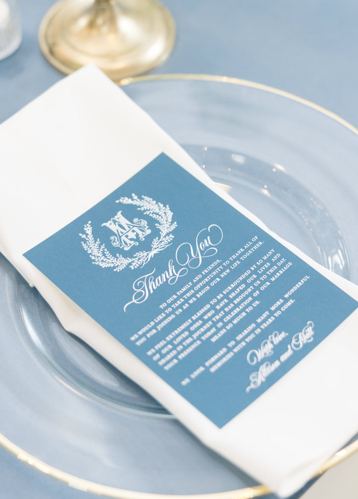 The Olivia Thank You Place Setting Card