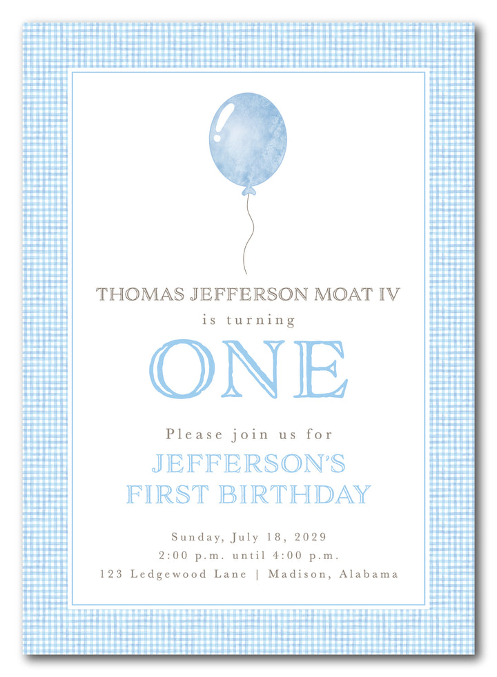 The Blue Gingham Birthday Party Invitation