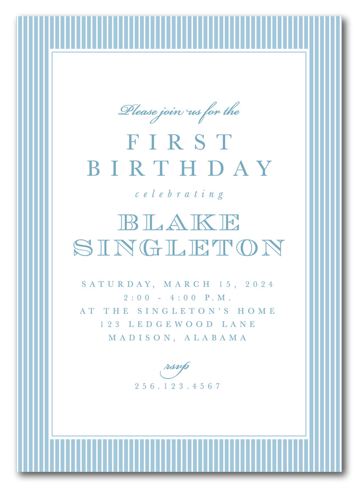 The Blue Stripe Birthday Party Invitation
