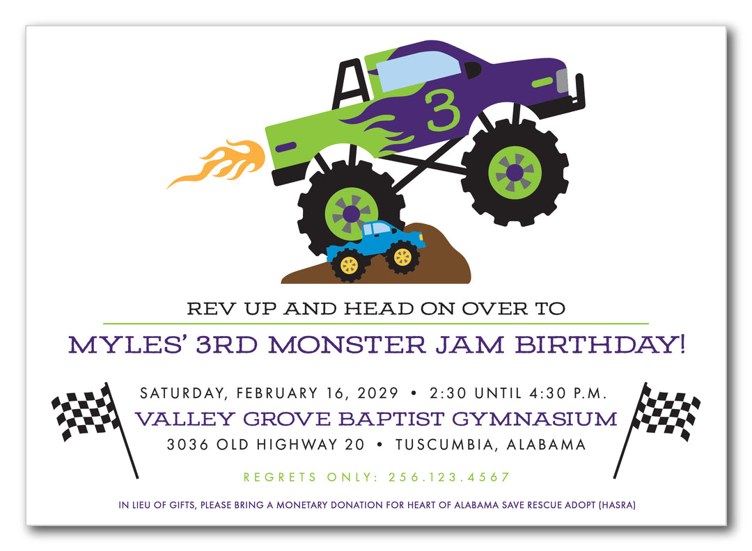 The Monster Truck III Birthday Party Invitation