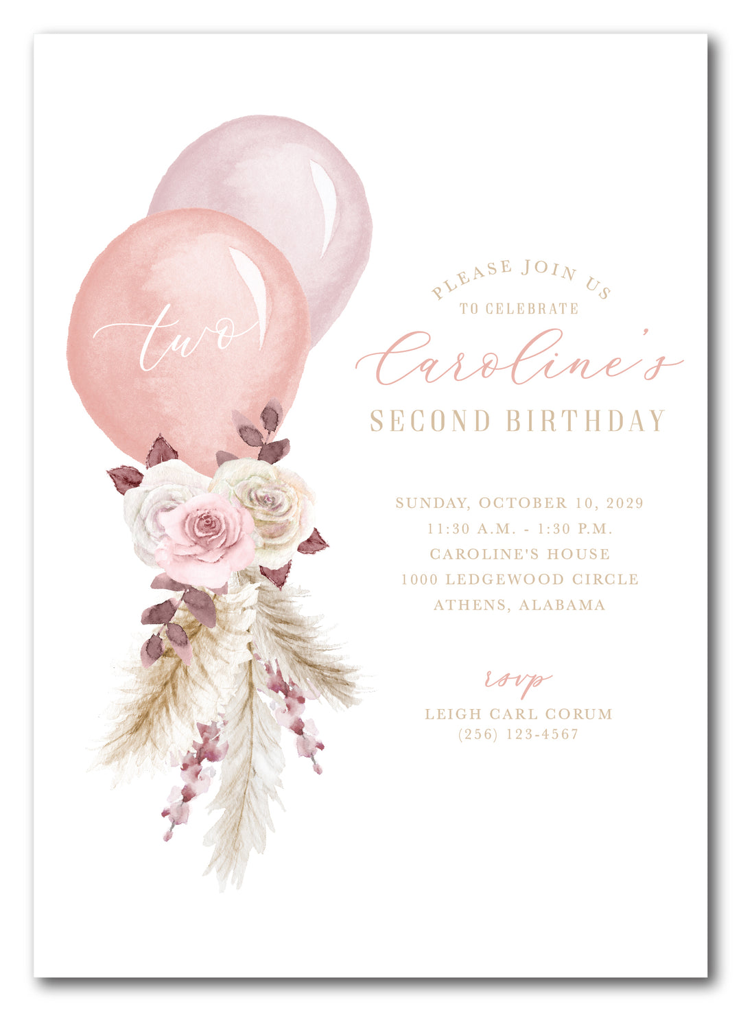 The Pampas Balloon Birthday Party Invitation
