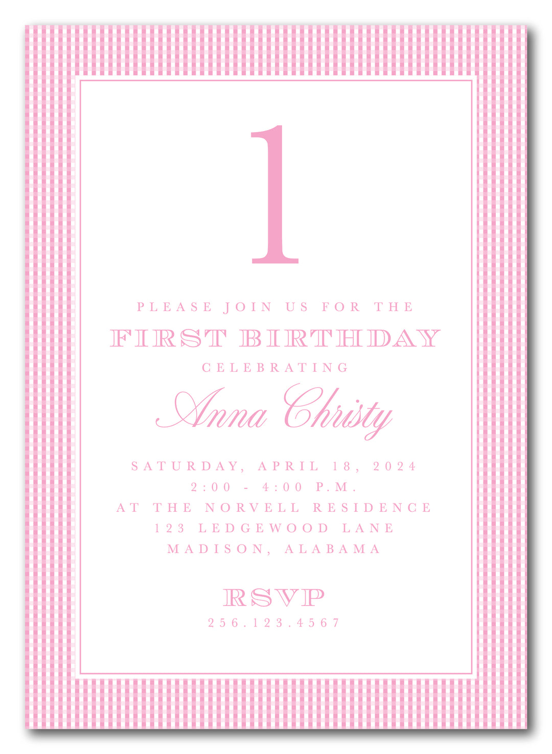 The Pink Gingham Birthday Party Invitation