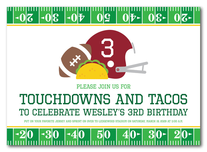The Touchdowns and Tacos Birthday Party Invitation