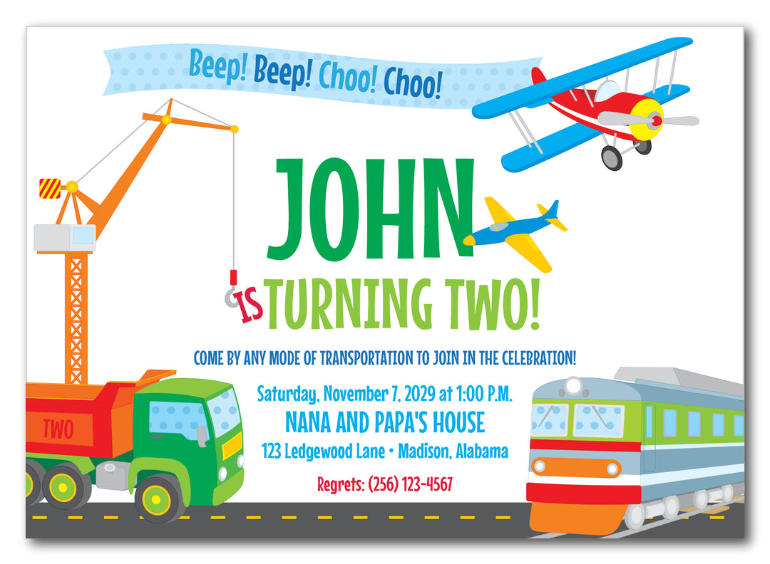 The Transportation Birthday Party Invitation