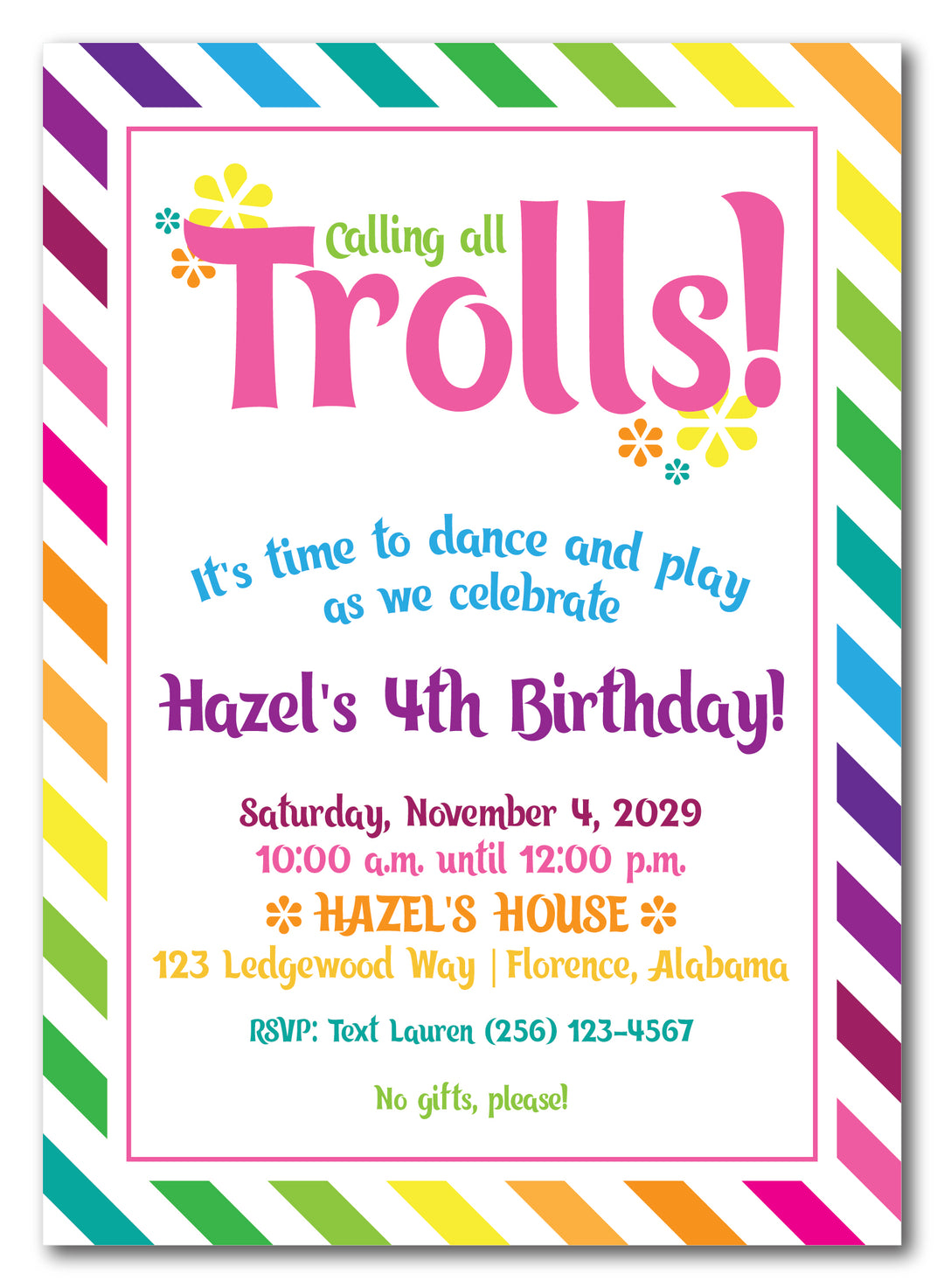 The Trolls Birthday Party Invitation