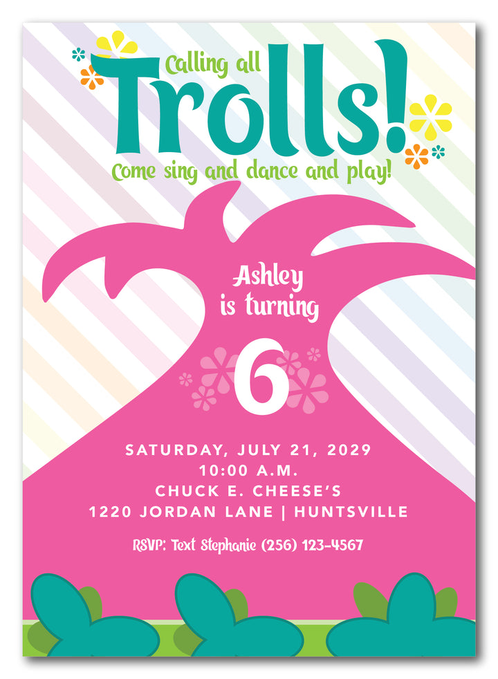 The Trolls II Birthday Party Invitation