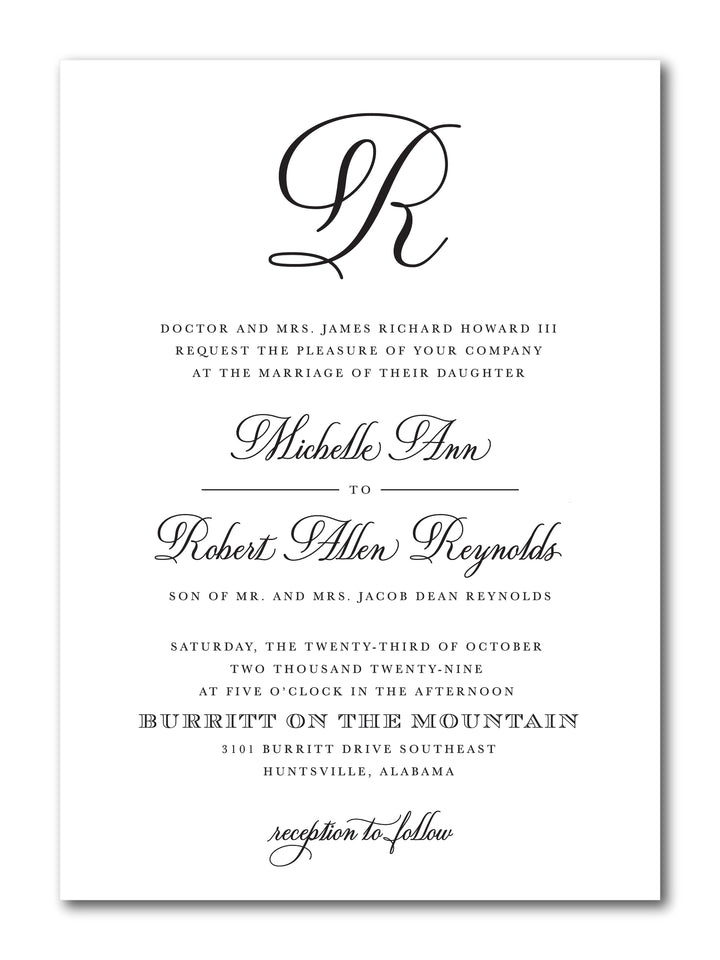 The Single Script Initial Wedding Invitation